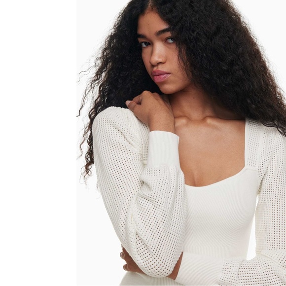 Aritzia Wilfred New Chance Sweater Light Birch Puff Sleeve Knit Top Size S - Picture 5 of 14